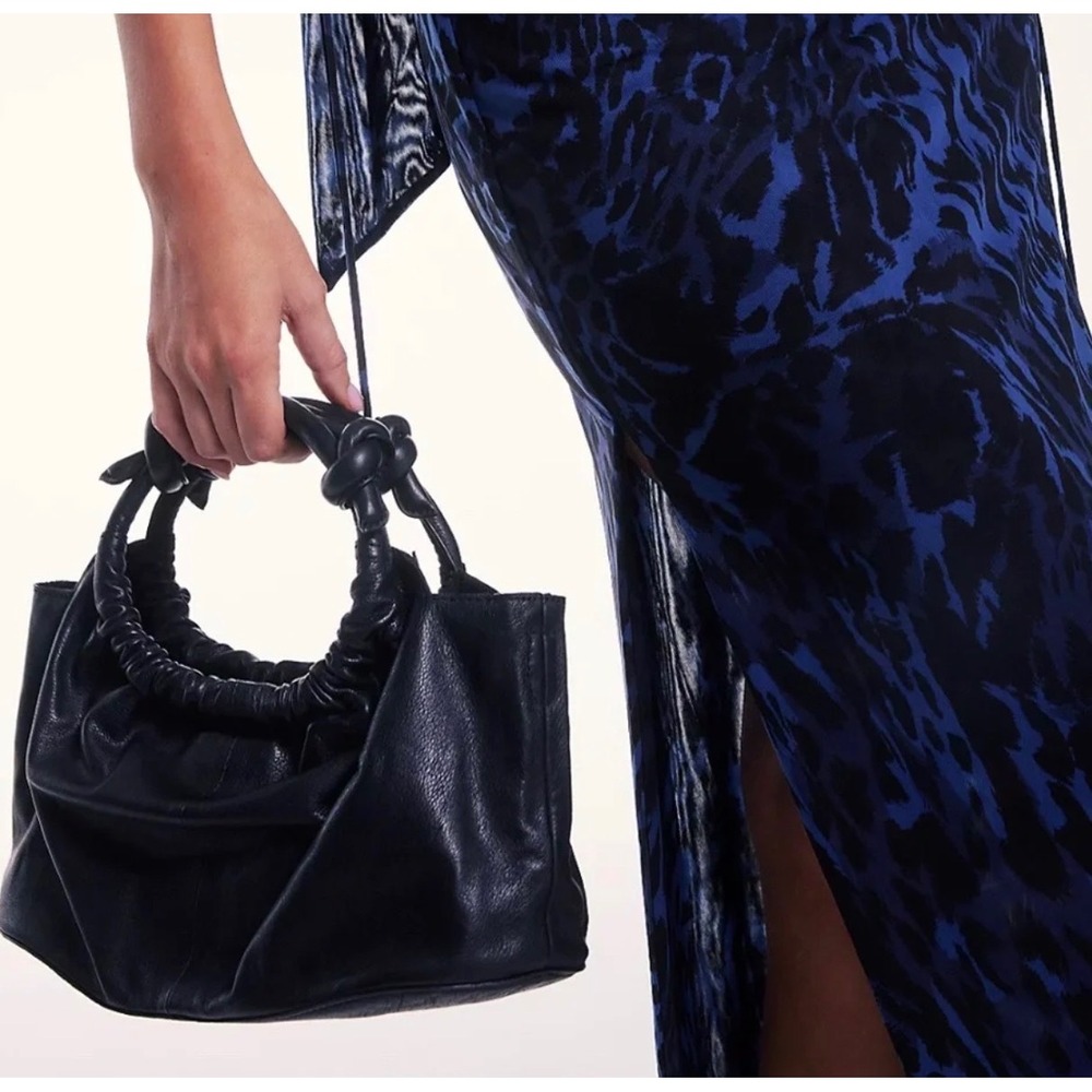 Free People Black Leather Ruched Knotted Handle Crossbody Bag NWT
